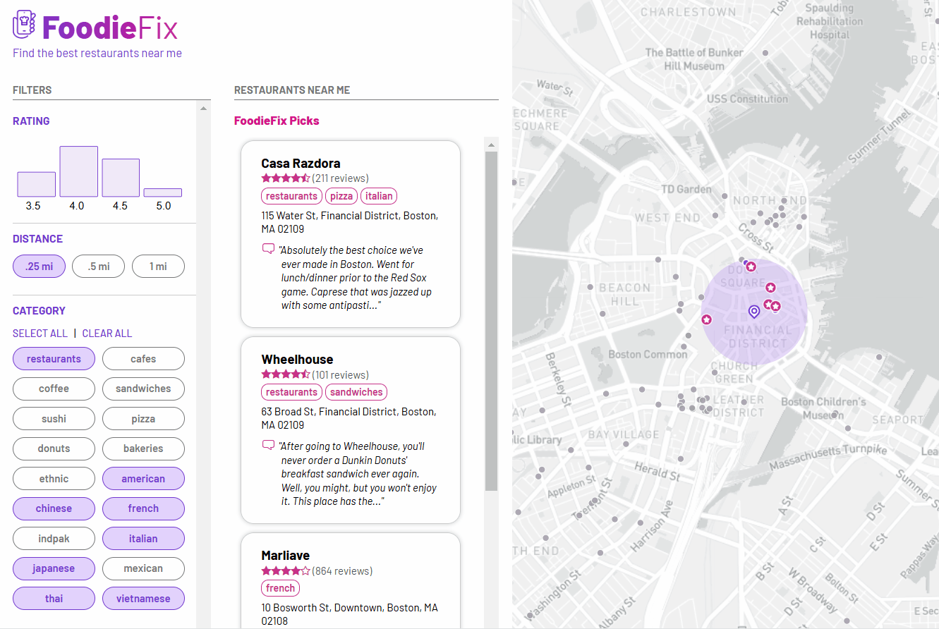 Web application to find restaurants near me.