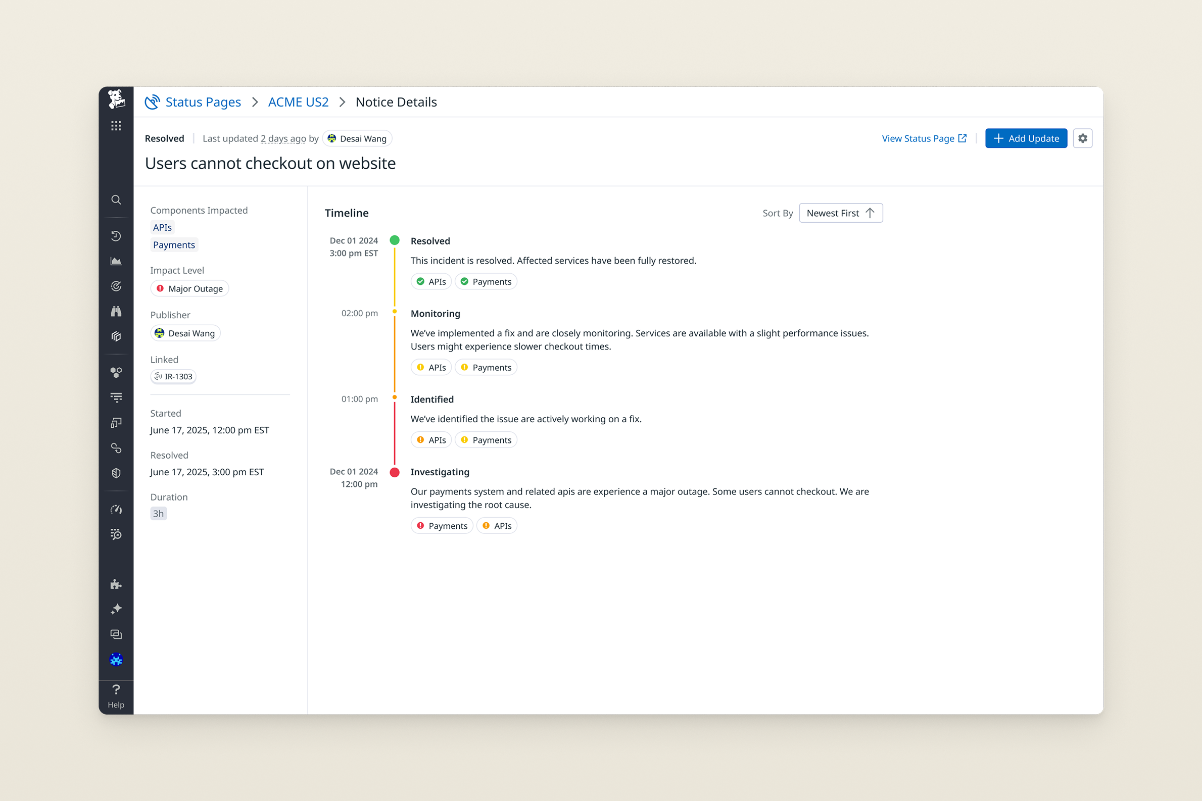 Datadog Status Pages.