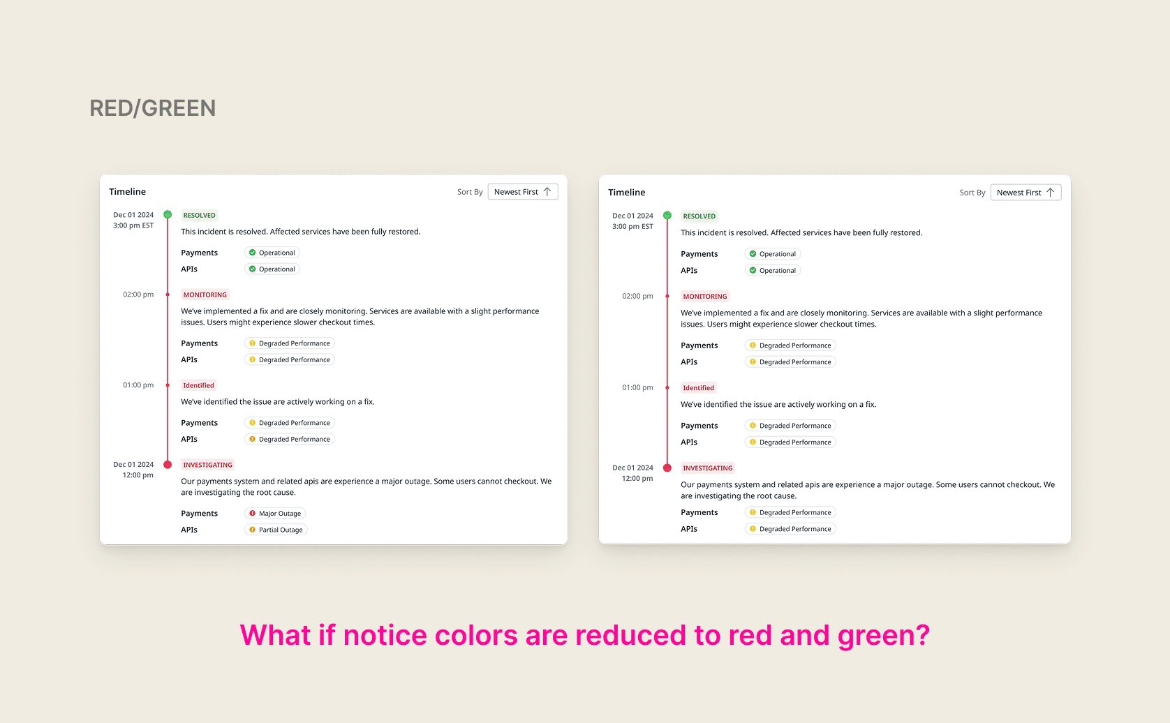 Exploring different color options for the timeline.