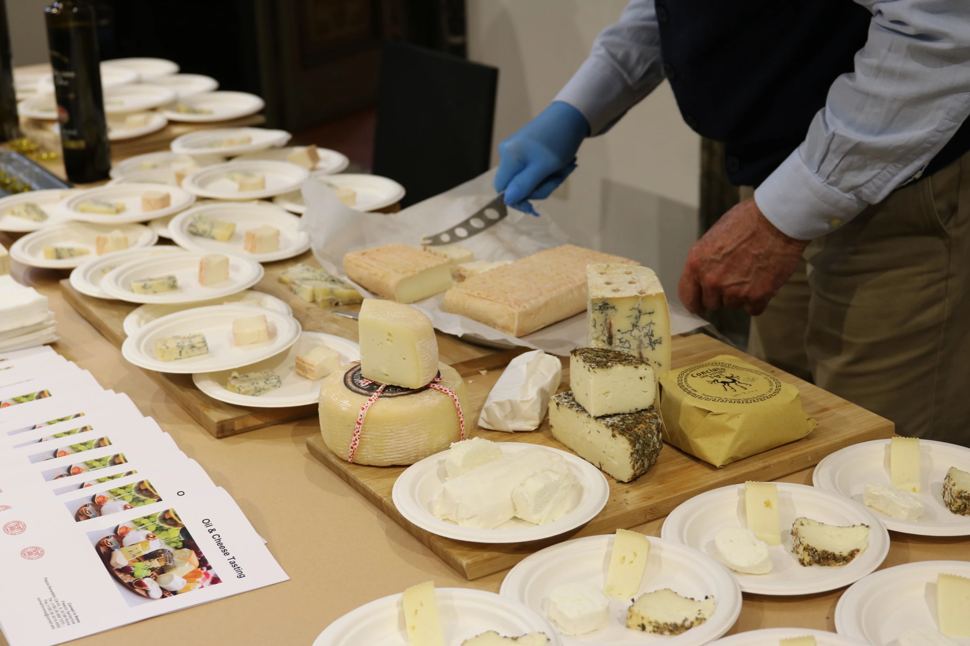 Chunks of cheese cut for tasting.