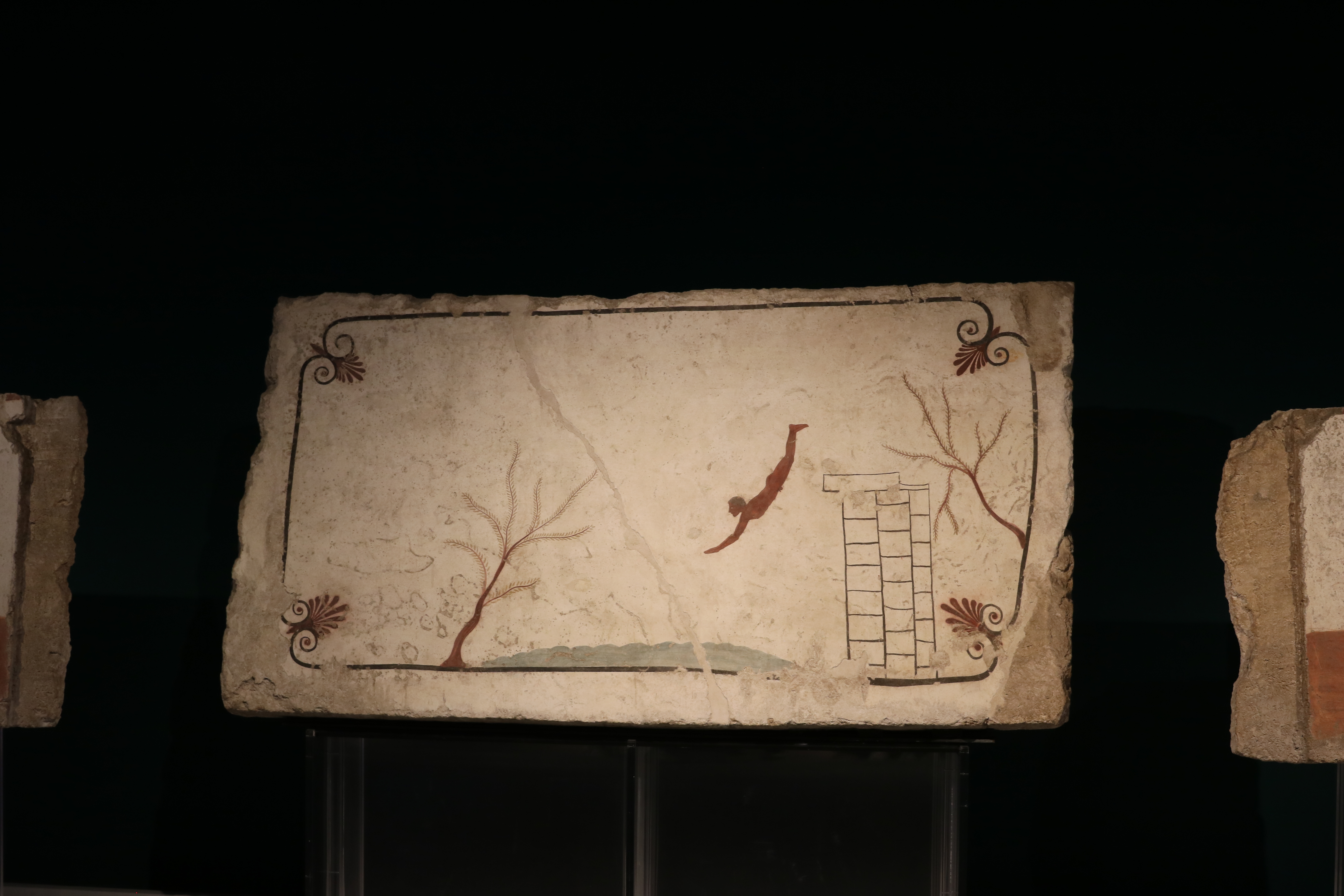 Outside of the museum looking in at the Tomb of the Diver.