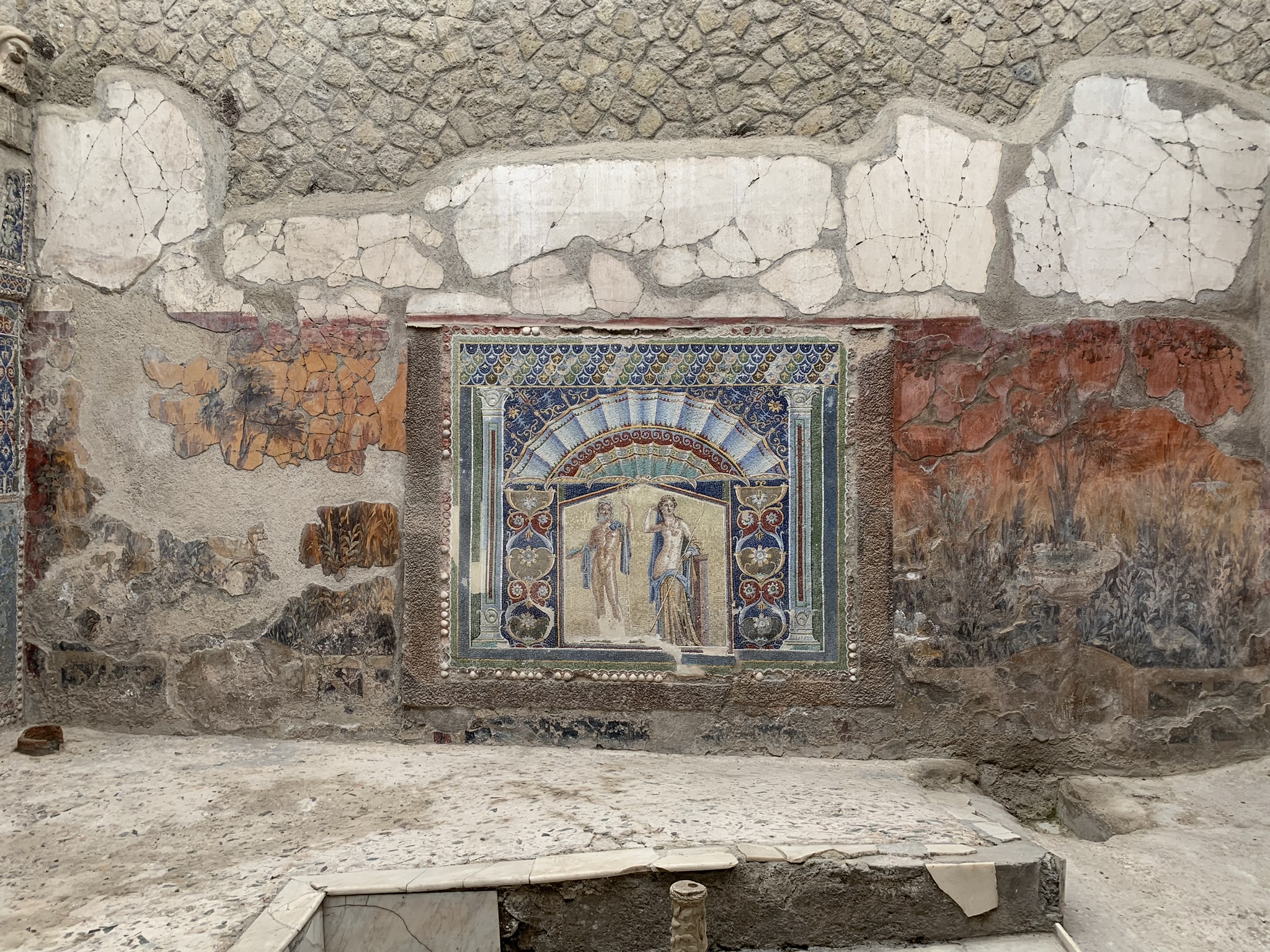 Ancient mosaic painting depicting Neptune and Amphitrite.