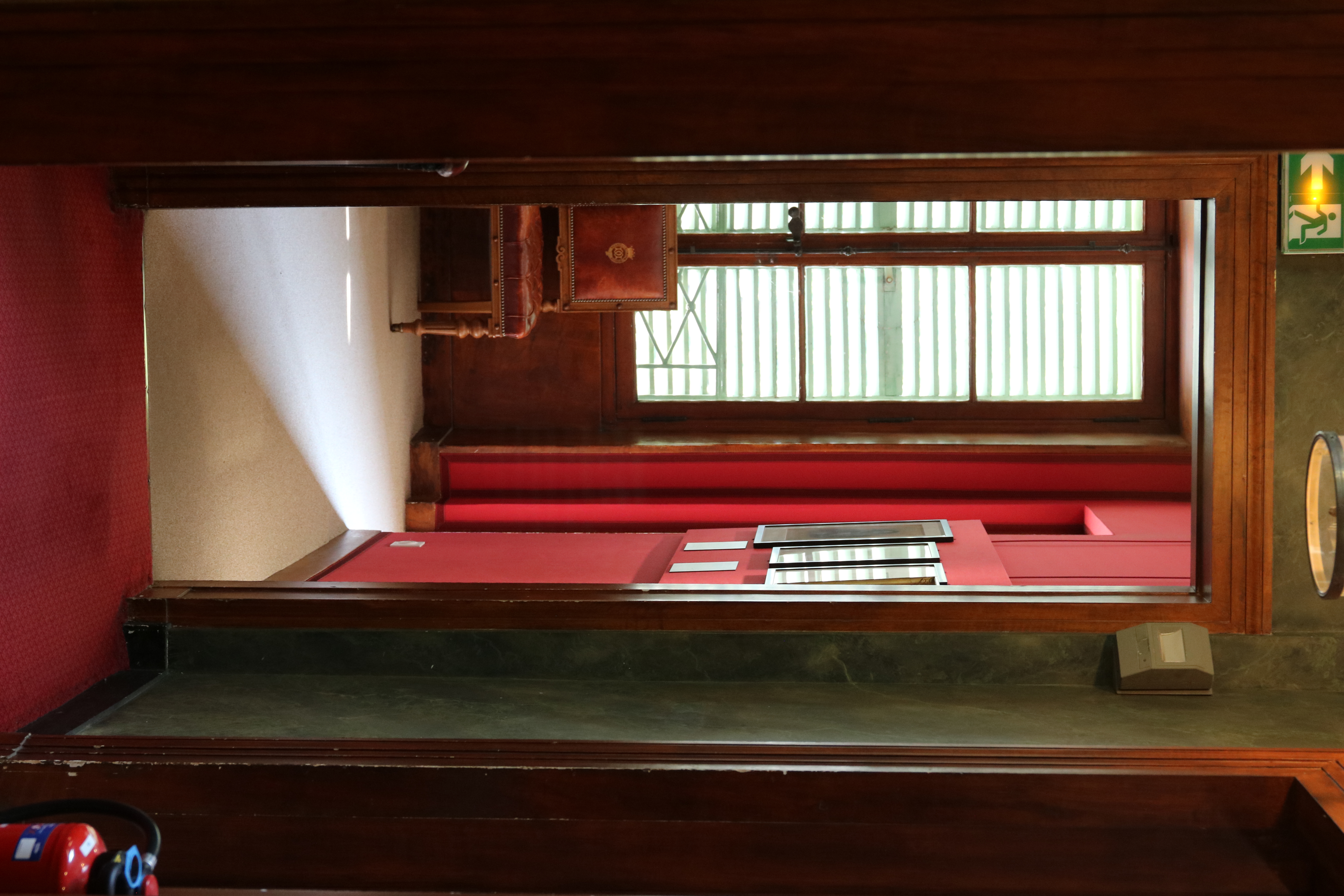 Red room with red chair.