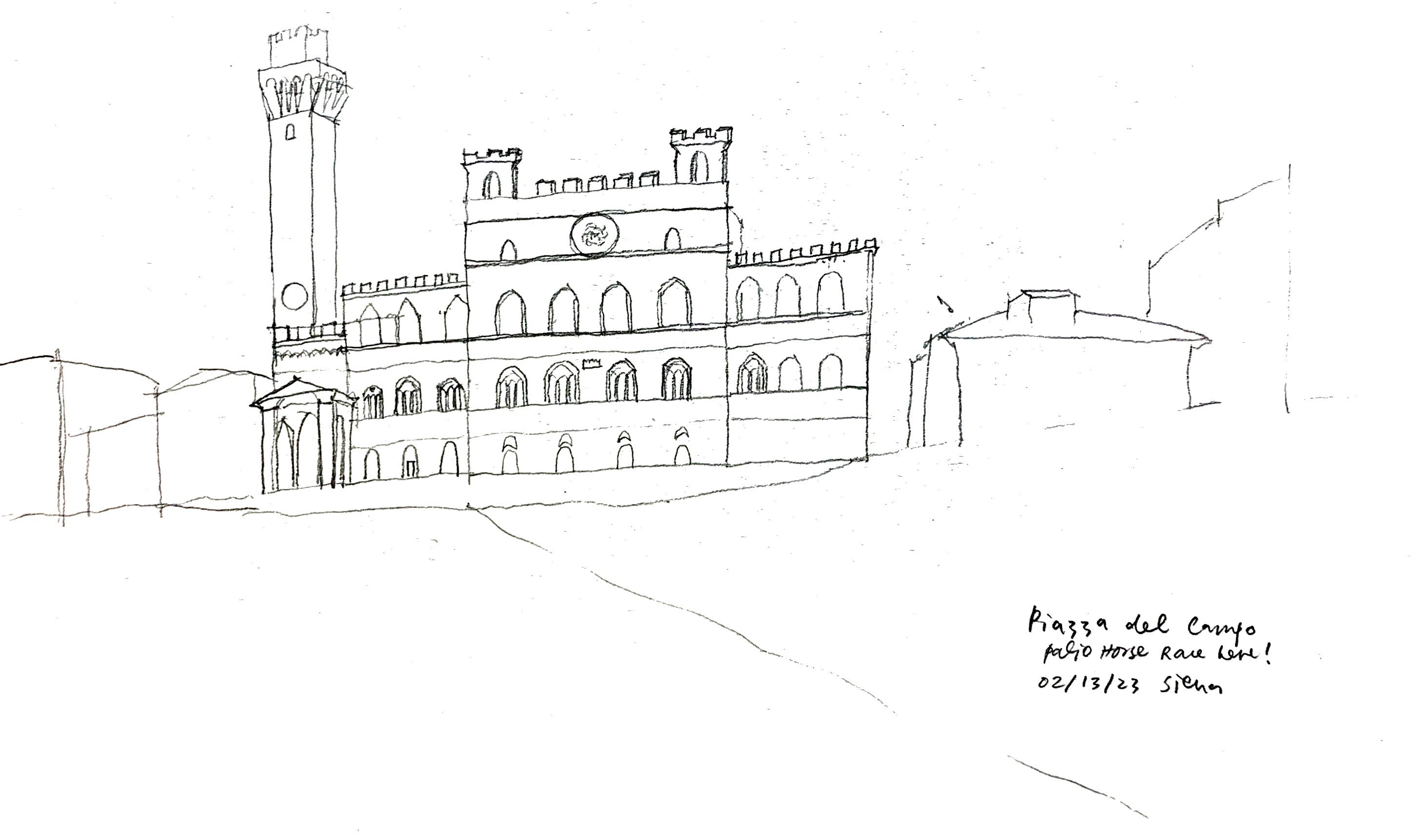 Sketch of an Italian piazza.