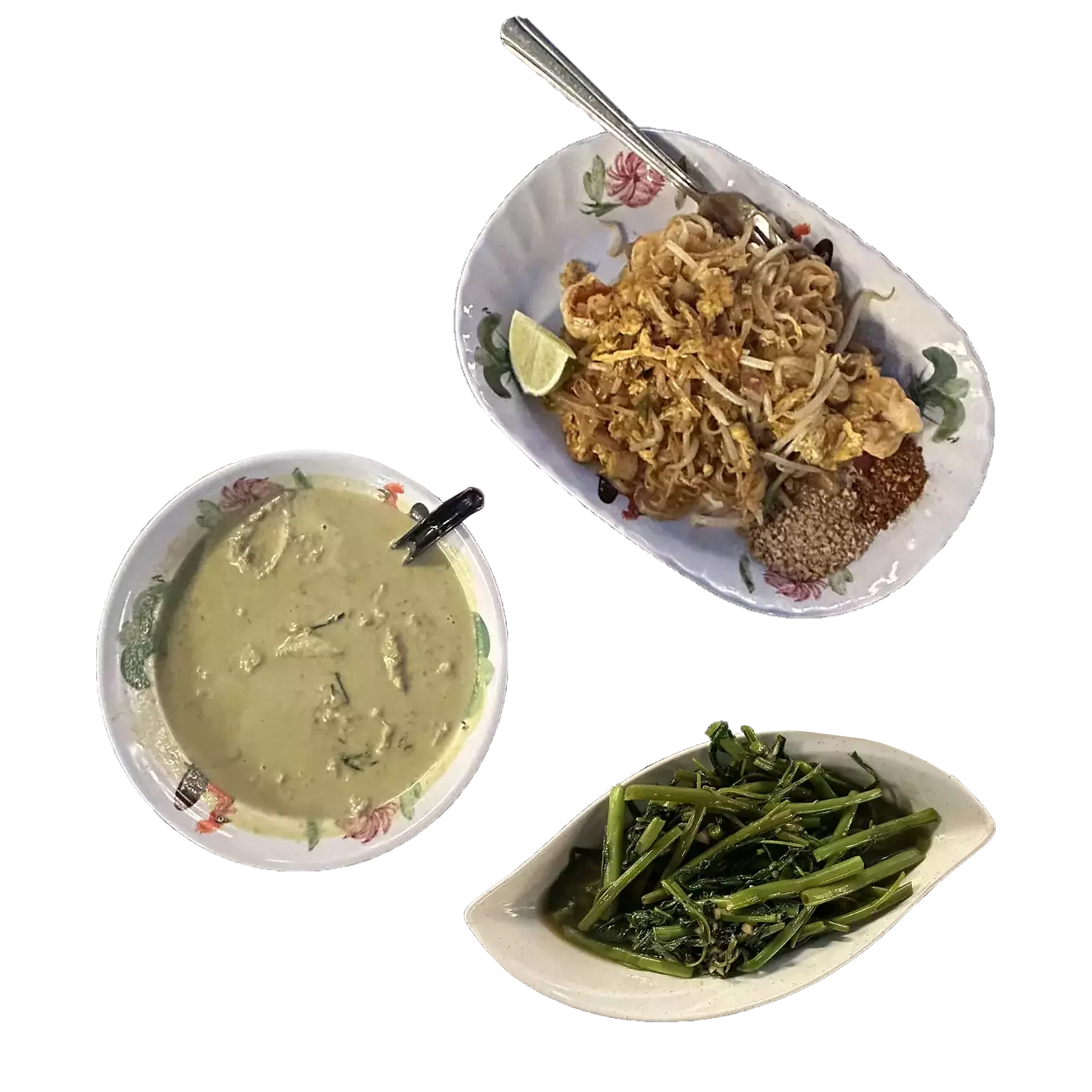 Green Curry & Pad Thai & Stir Fried Morning Glory